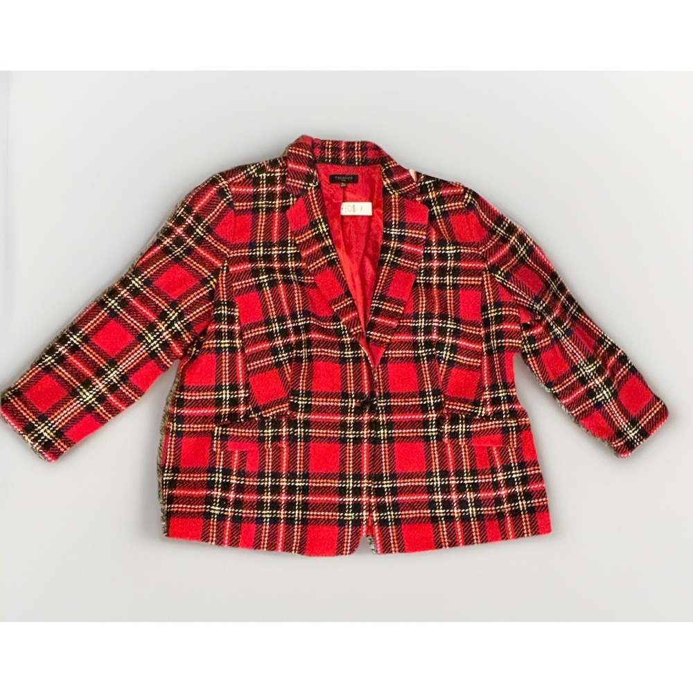 Talbots Red Plaid Blazer Jacket Women's 24W Tartan‎ Check Holiday Classic Wool